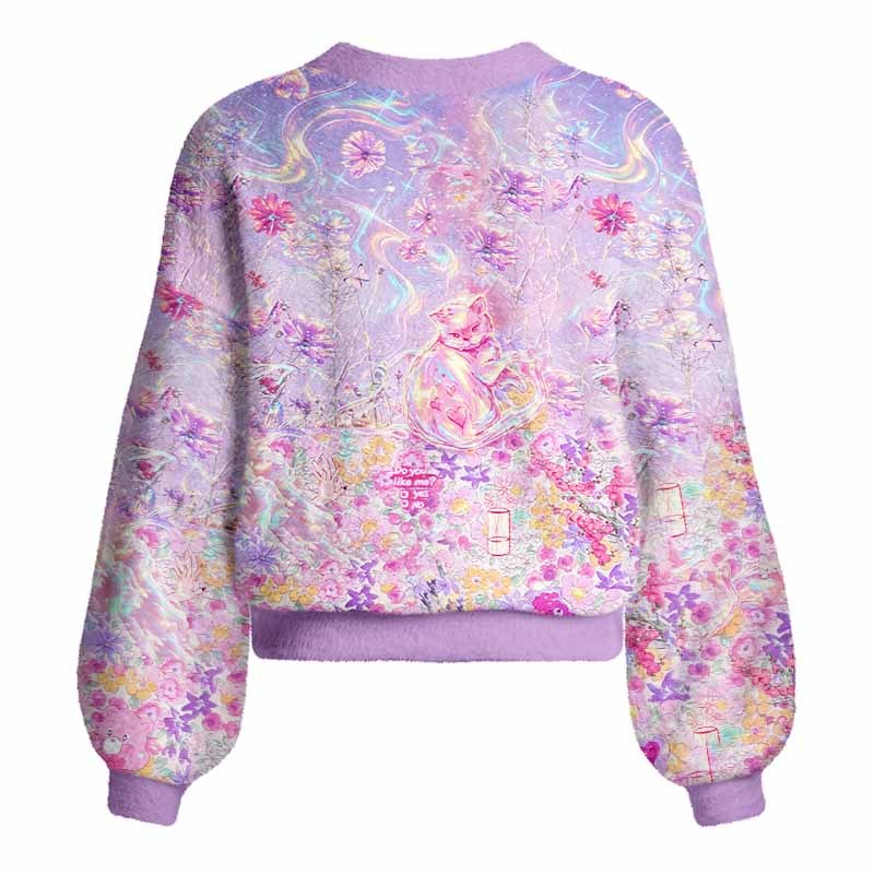Soulisfree Iridescent Floral Fantasy Women's Fuzzy Cardigan Sweater