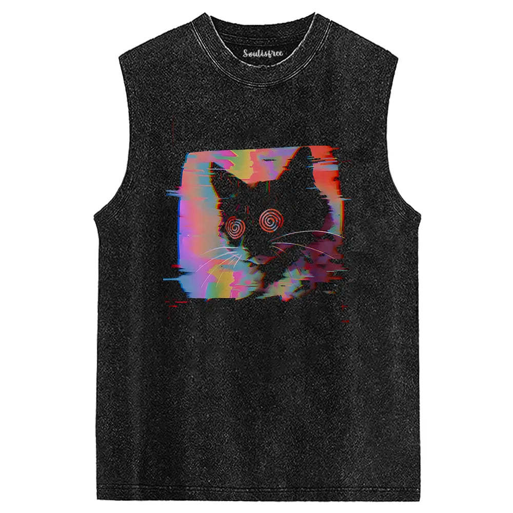 Designed Glitch Cat I Washed Tank | soulisfree