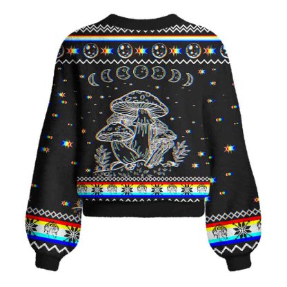 Soulisfree Mushroom and Moon Women's Fuzzy Cardigan Sweater
