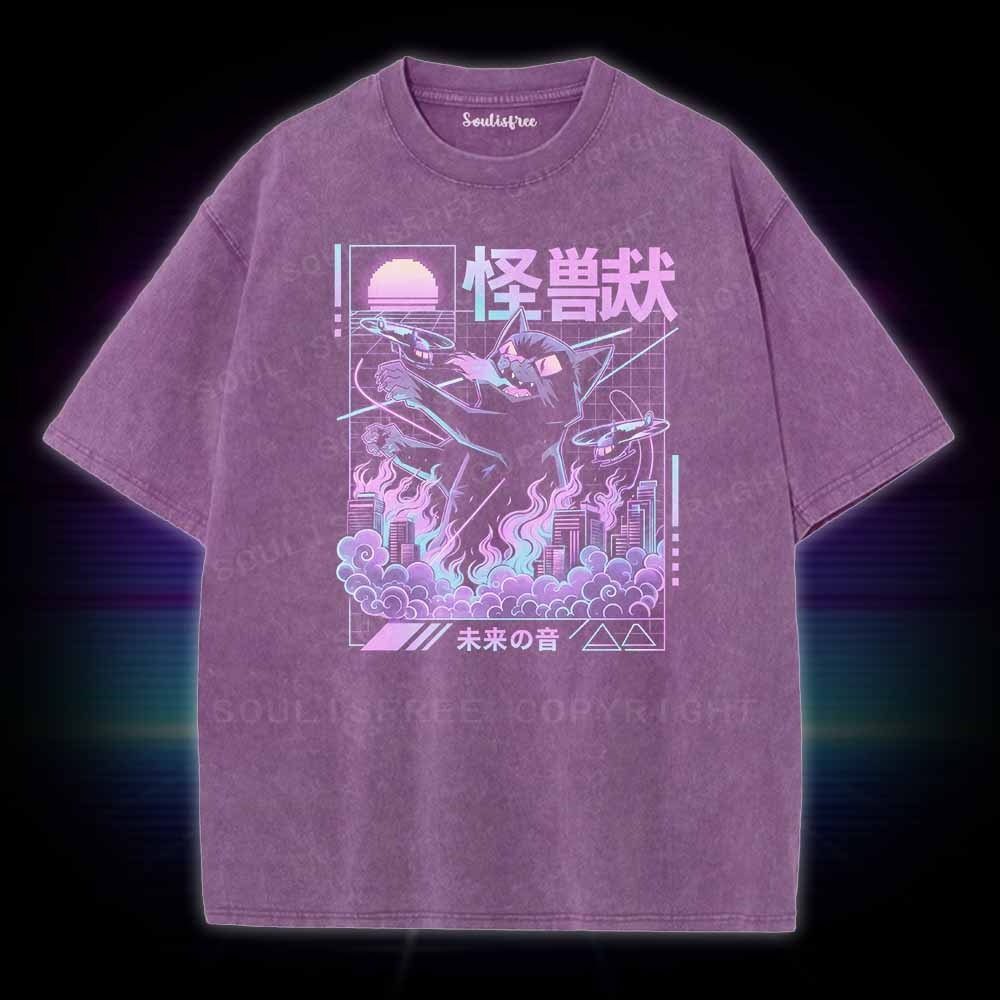 Soulisfree Monster Cat City Attack Washed Tee