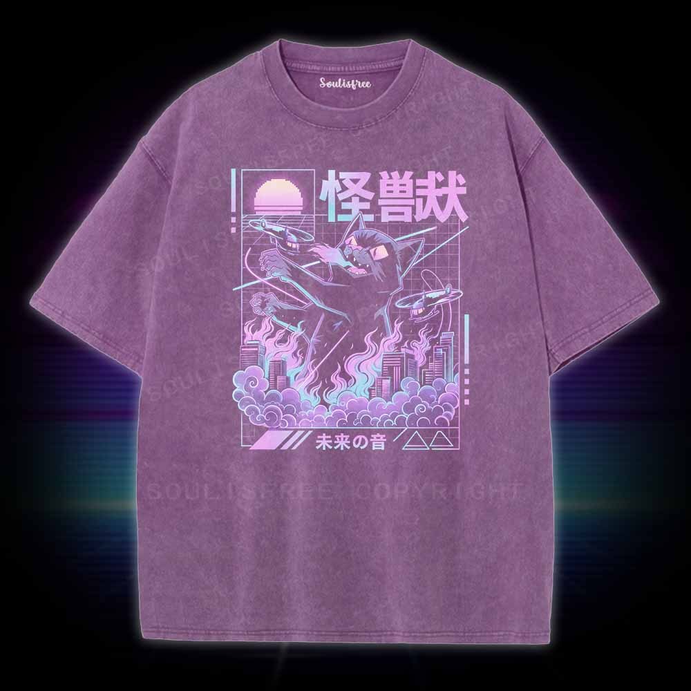 Soulisfree Monster Cat City Attack Washed Tee