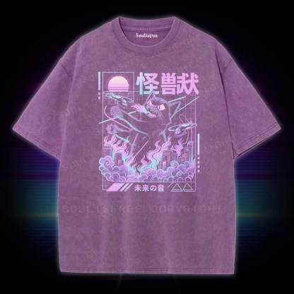 Soulisfree Monster Cat City Attack Washed Tee