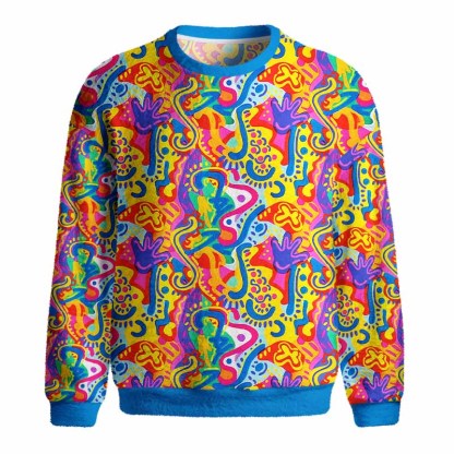 Soulisfree Psychedelic Vibes Fuzzy Crewneck Sweater