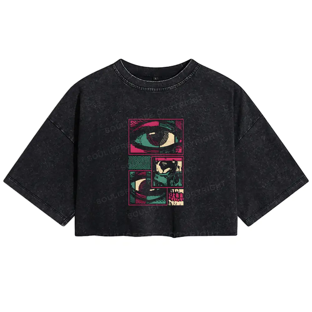 Facial Fragments Washed Crop T-shirt