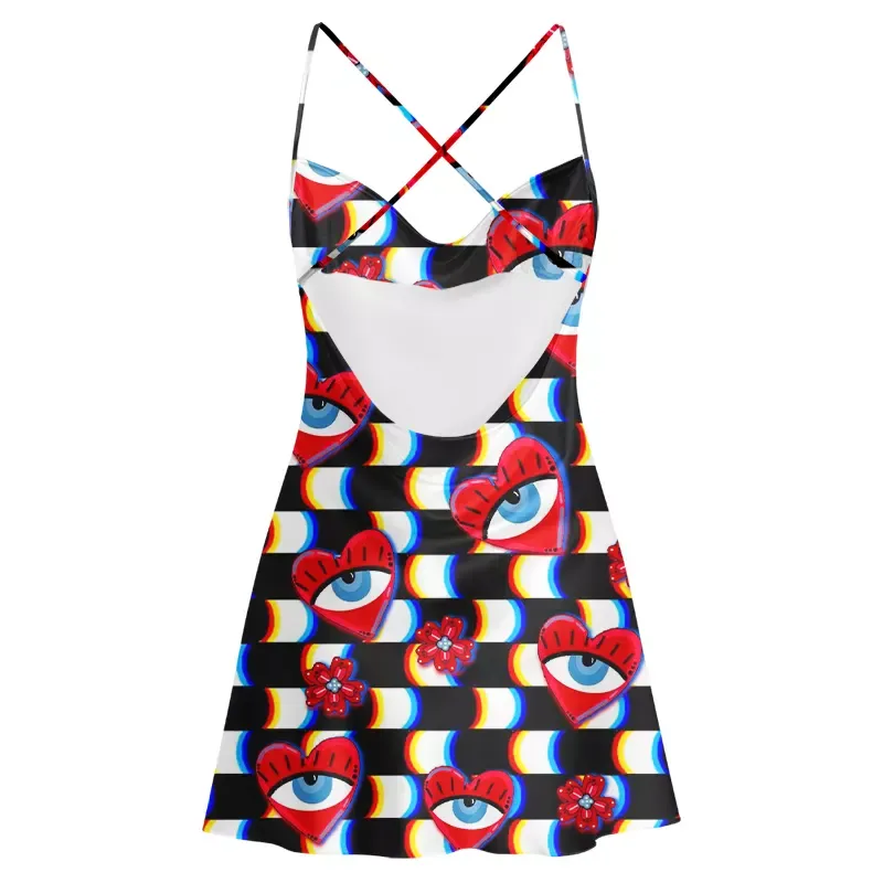 Soulisfree Heart Vision Cowl Neck Satin Mini Dress