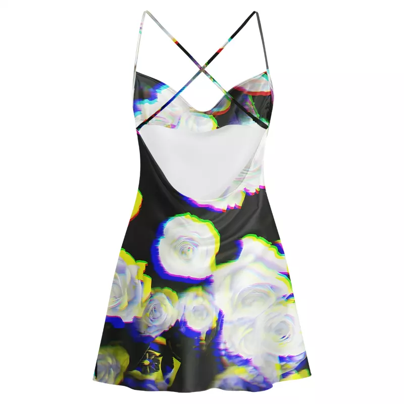 Soulisfree Rave Glitch Floral Cowl Neck Satin Mini Dress