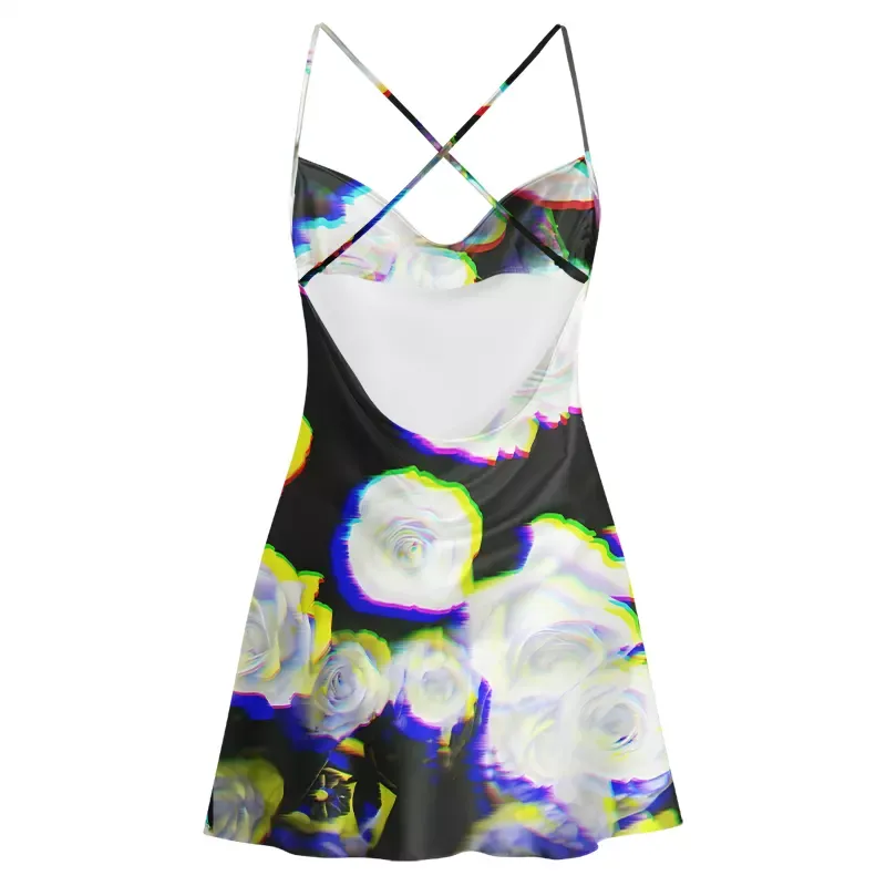 Soulisfree Rave Glitch Floral Cowl Neck Satin Mini Dress