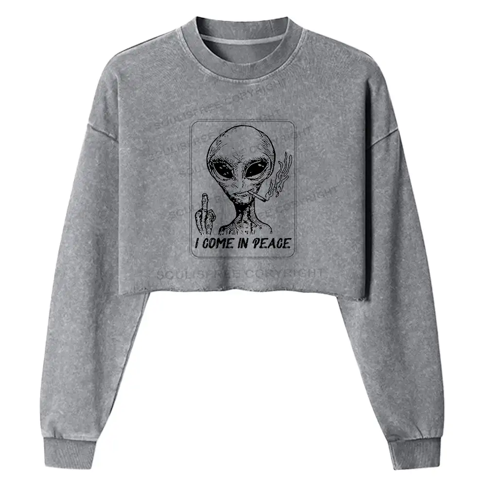 I Come In Peace Washed Cropped Sweatshirt