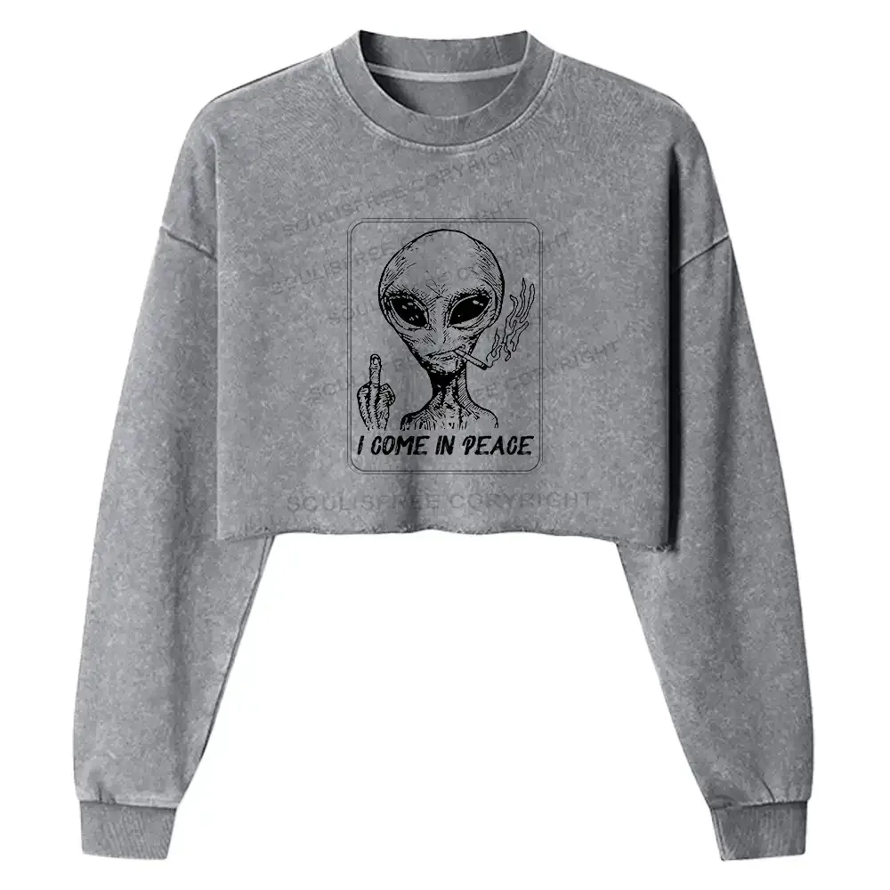 Designed I Come In Peace Washed Cropped Sweatshirt