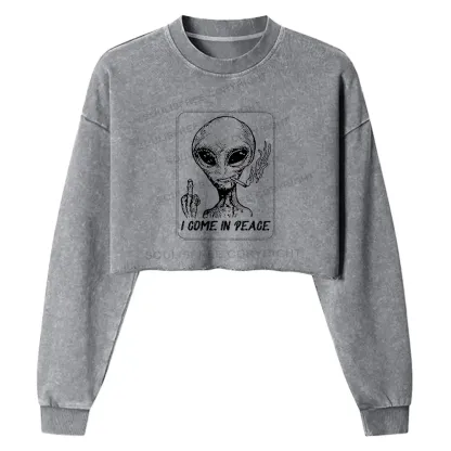I Come In Peace Washed Cropped Sweatshirt