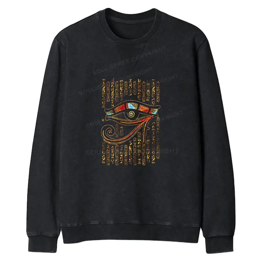 Designed Eye Of Horus Regular Fit Washed Sweatshirt