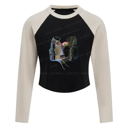 Layers of Masks Block Raglan Long Sleeve Crop Top