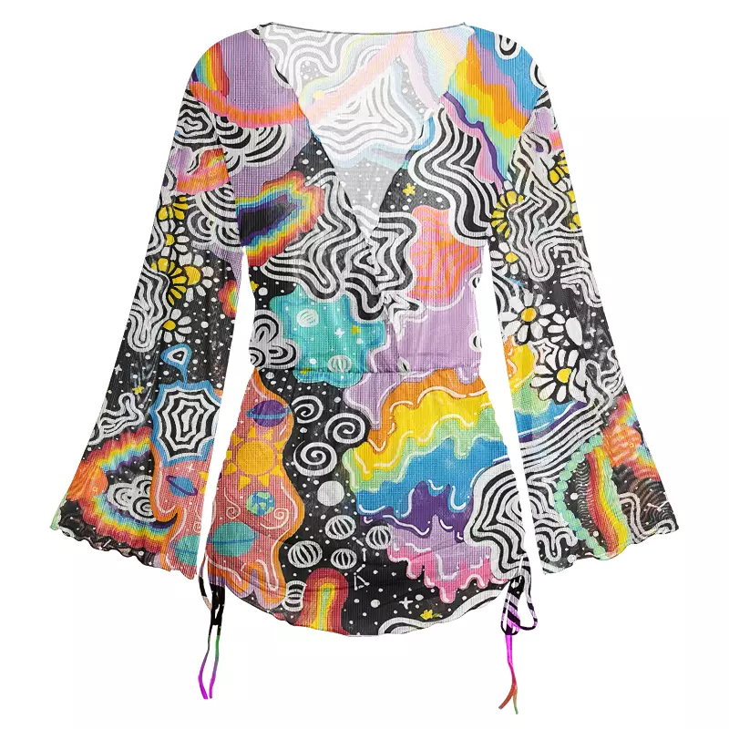 Soulisfree Psychedelic Vortex Collage Sheer Mesh Cover Up