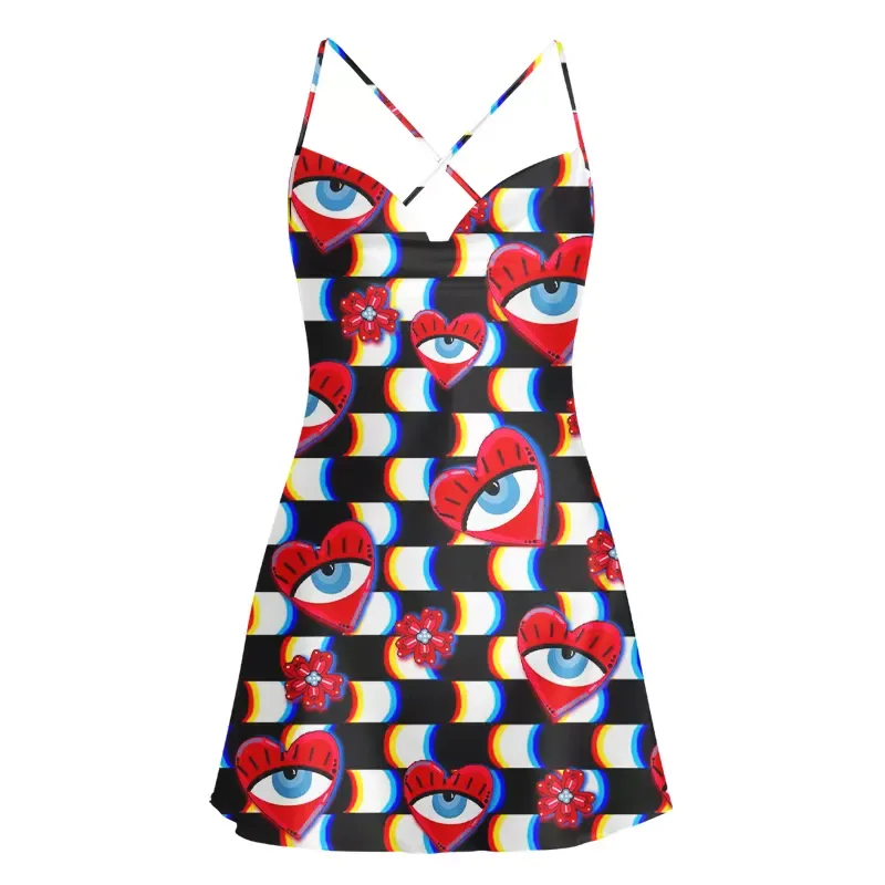 Soulisfree Heart Vision Cowl Neck Satin Mini Dress