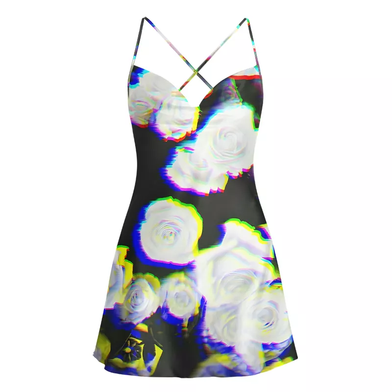 Soulisfree Rave Glitch Floral Cowl Neck Satin Mini Dress