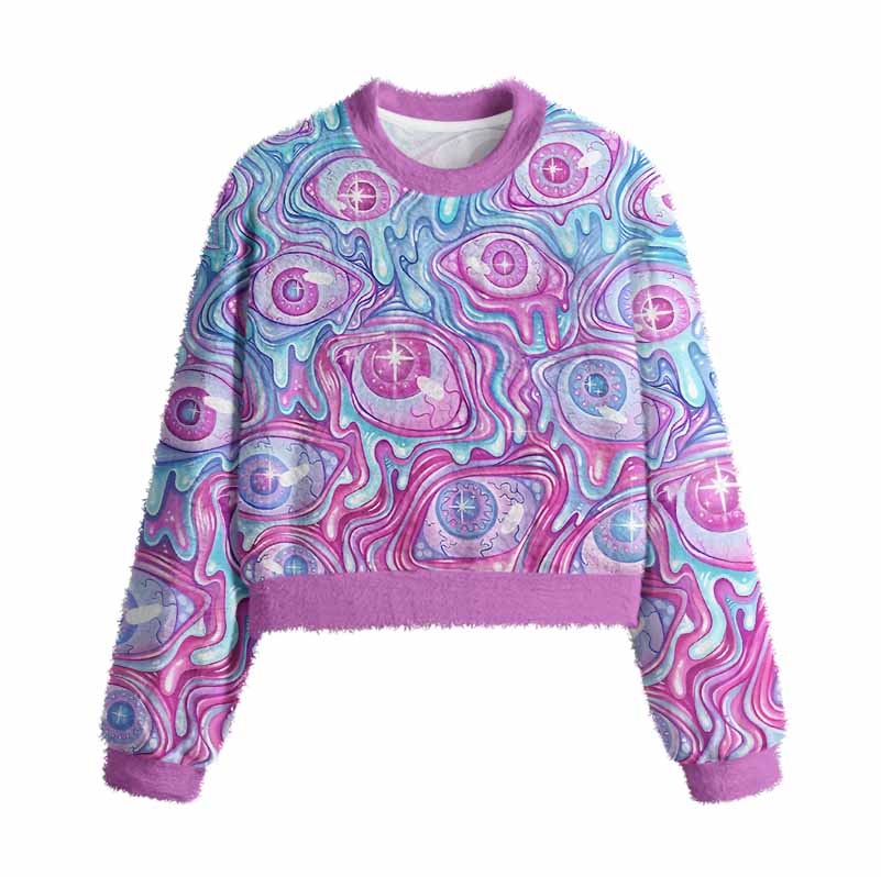 Soulisfree Pastel Flow Ocular Women's Fuzzy Crewneck Sweater