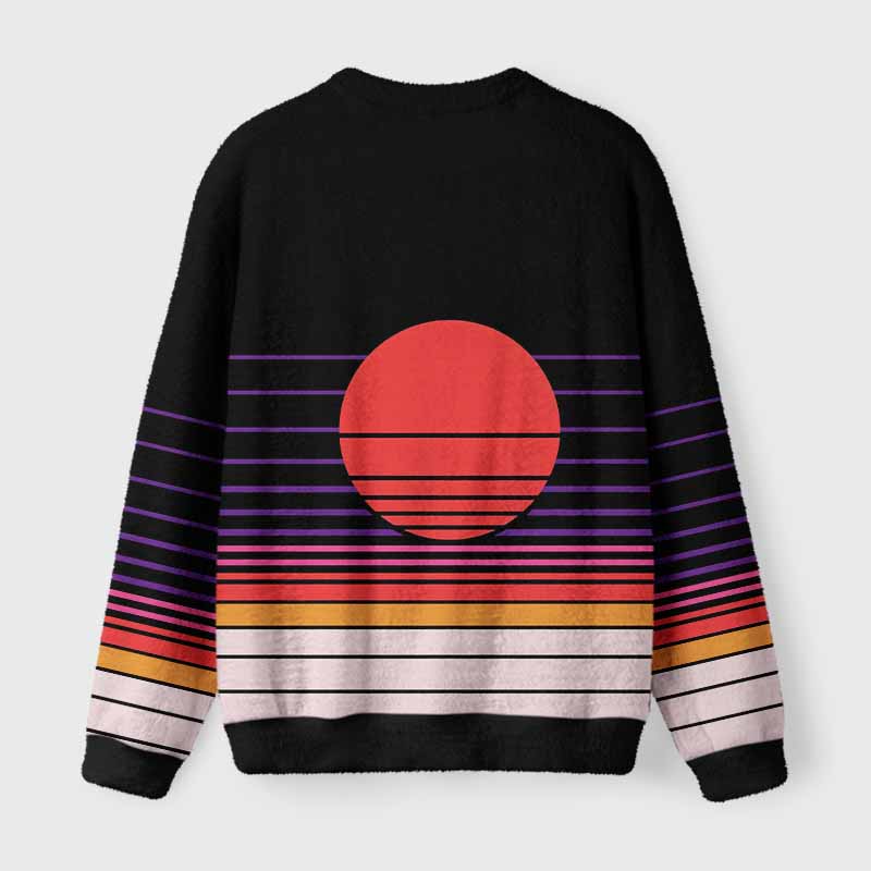Soulisfree Synthwave Gradient Sunset Fuzzy Crewneck Sweater