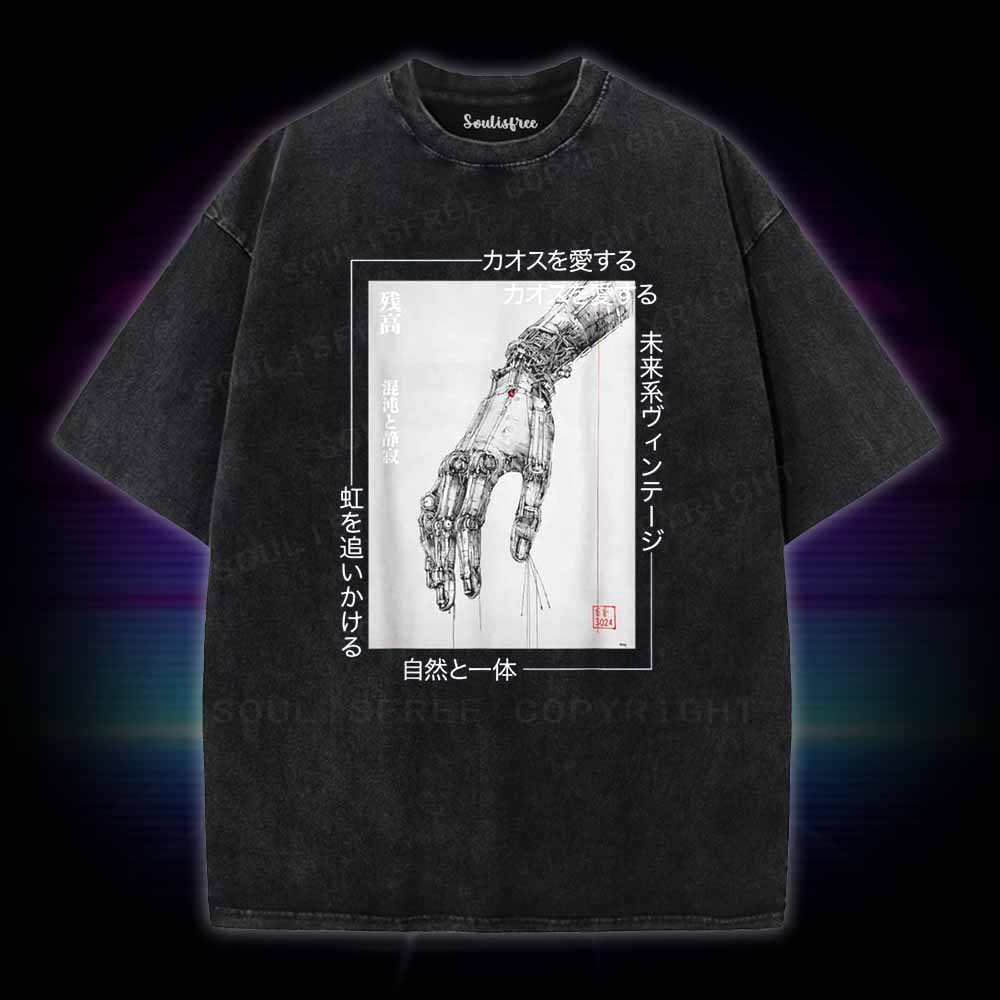 Soulisfree Cyberpunk Mechanical Hand  Washed Tee