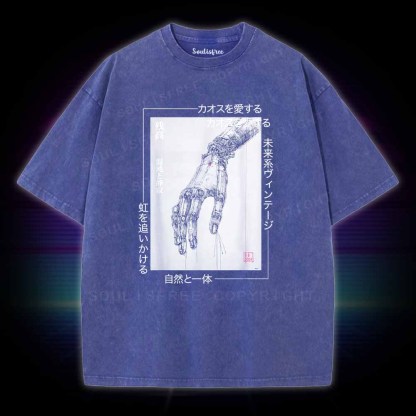 Soulisfree Cyberpunk Mechanical Hand  Washed Tee