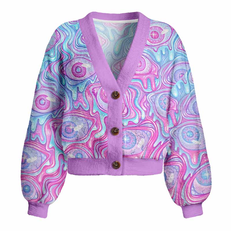 Soulisfree Pastel Flow Ocular Women's Fuzzy Cardigan Sweater