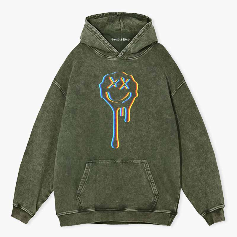 Soulisfree  Neon Mischievous Face Washed Hoodie