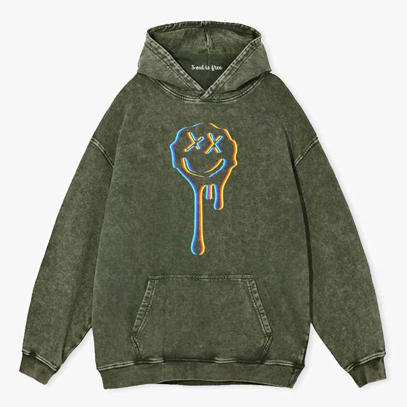 Soulisfree  Neon Mischievous Face Washed Hoodie