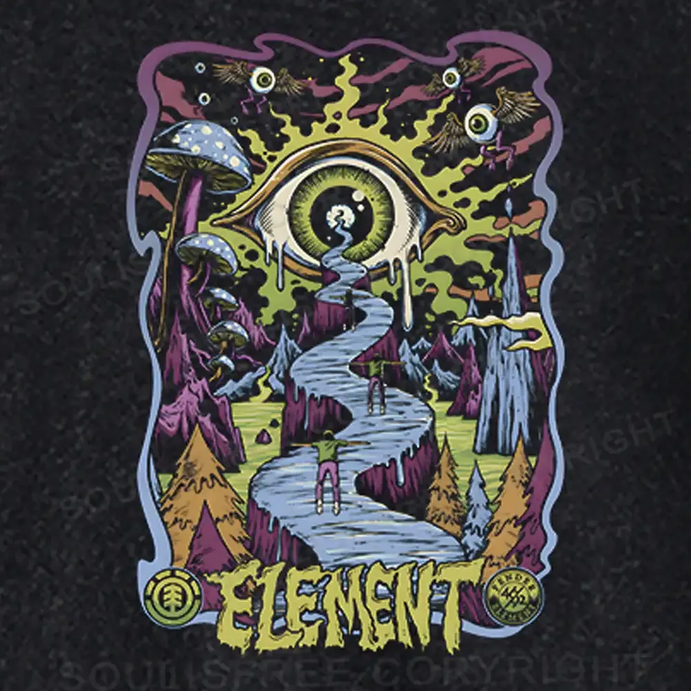 Psychedelic Elements Washed Cropped Sweatshirt