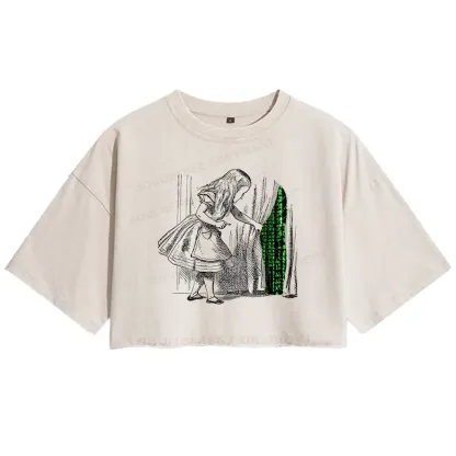 Wandering Into The Digital World Washed Crop T-shirt