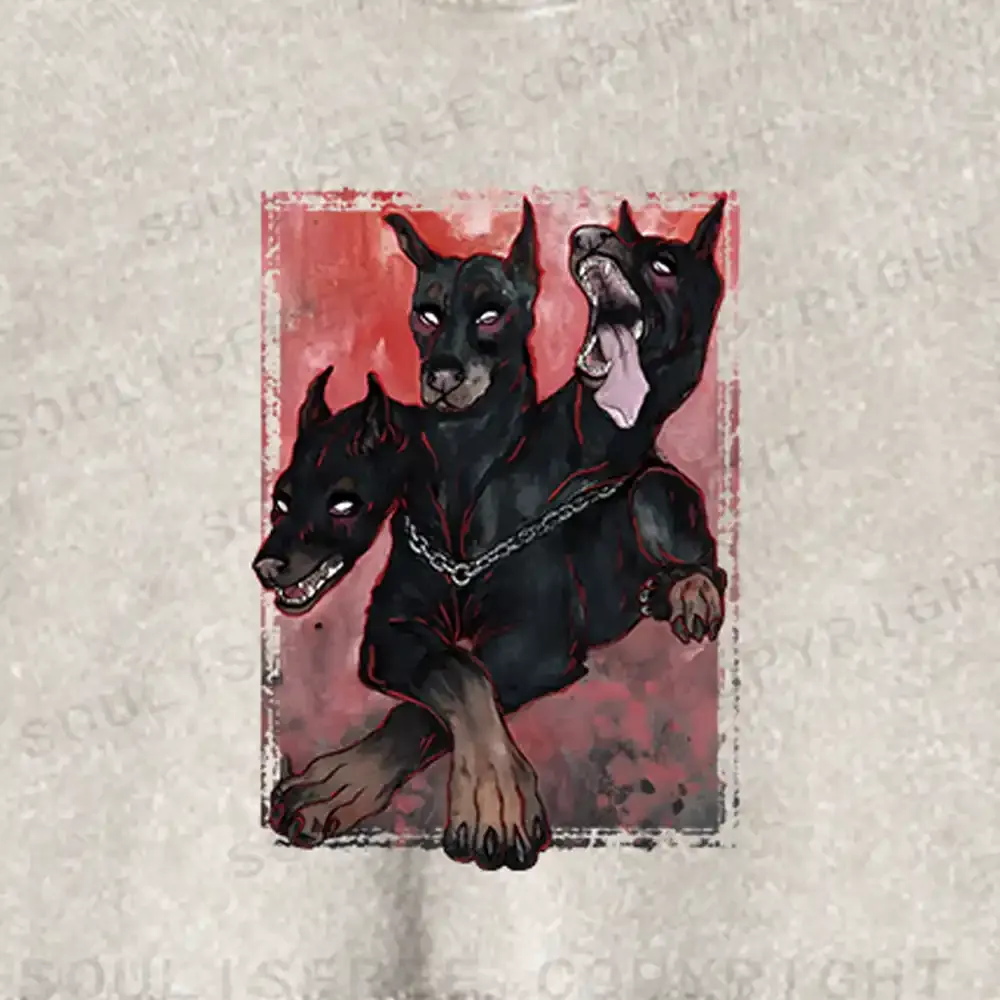 Doberman In The Dark Washed Cropped Sweatshirt