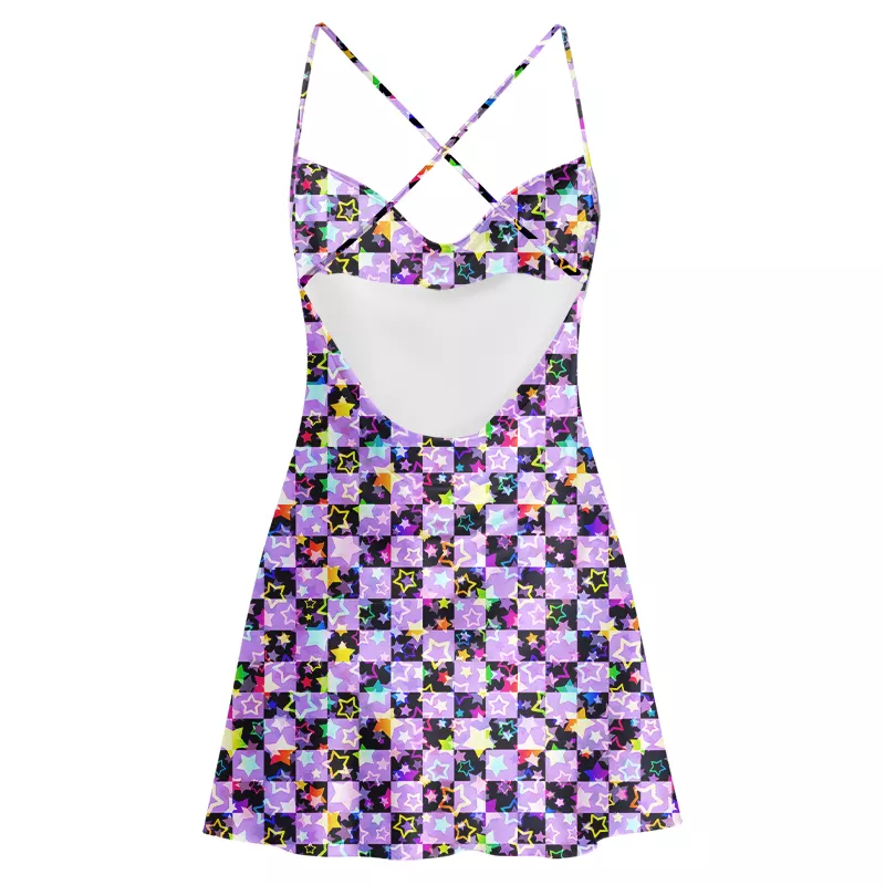 Soulisfree Lavender Neon Star Cowl Neck Satin Mini Dress