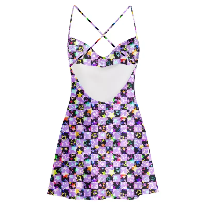 Soulisfree Lavender Neon Star Cowl Neck Satin Mini Dress
