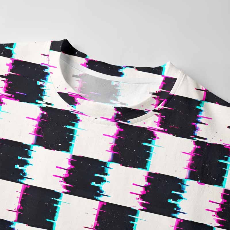 Soulisfree Glitch Checkerboard Long Sleeve Cotton Tee