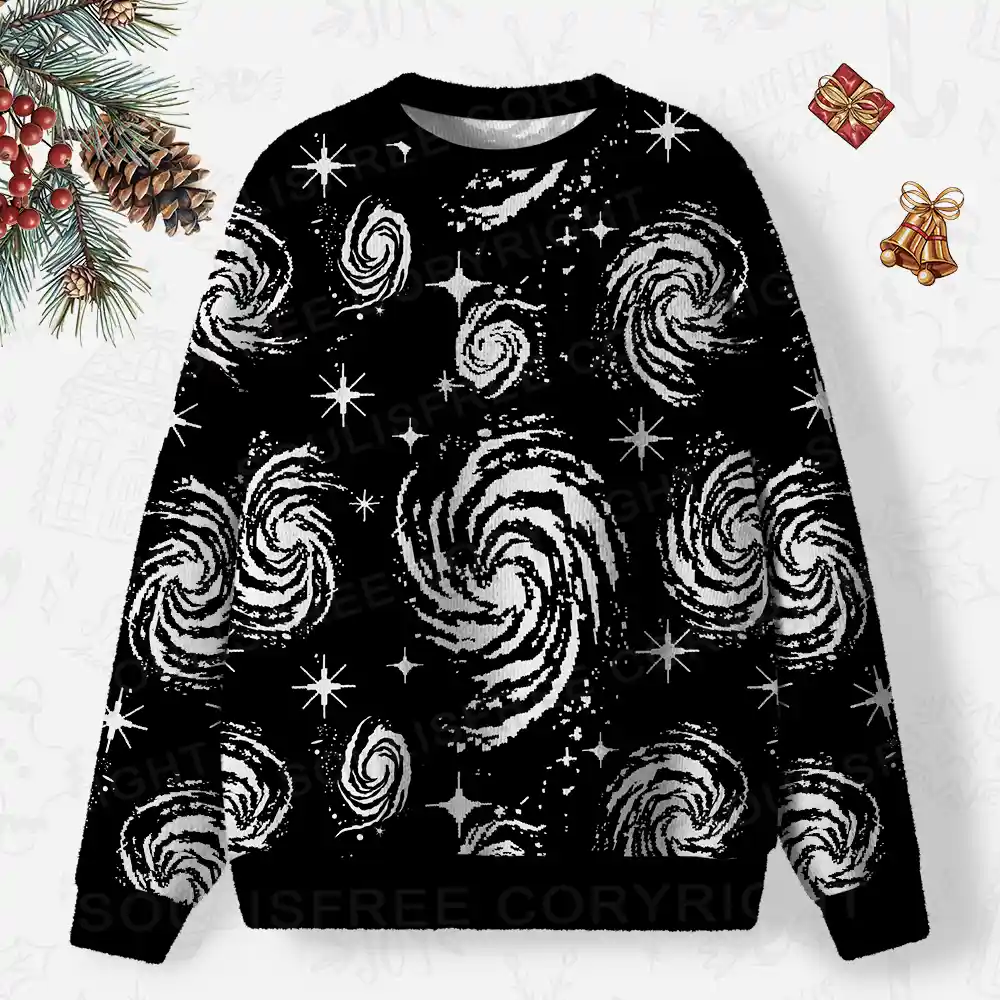 Galactic Swirl: A Cosmic Journey Ugly Christmas Knit Sweatshirt