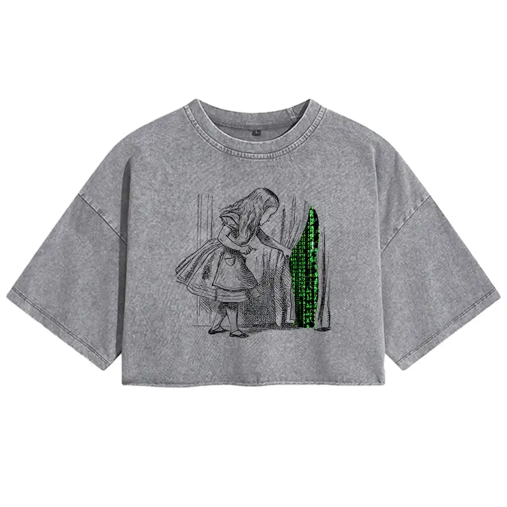 Wandering Into The Digital World Washed Crop T-shirt