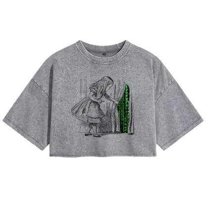 Wandering Into The Digital World Washed Crop T-shirt