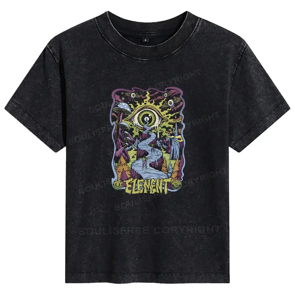 Designed Psychedelic Elements Basic Washed T-shirt