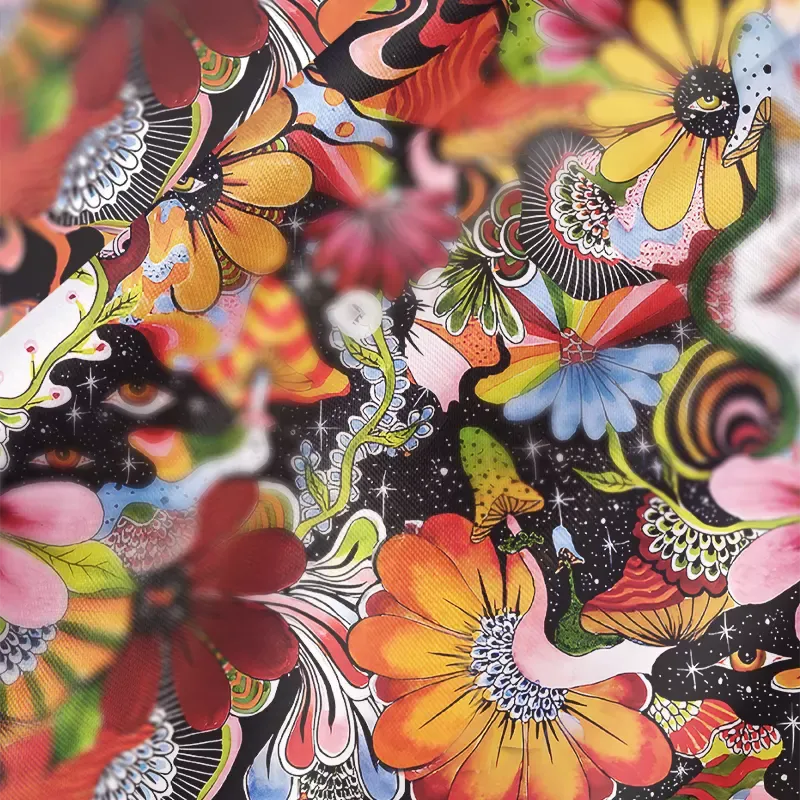 Soulisfree A Psychedelic Garden Adventure  Cowl Neck Satin Mini Dress