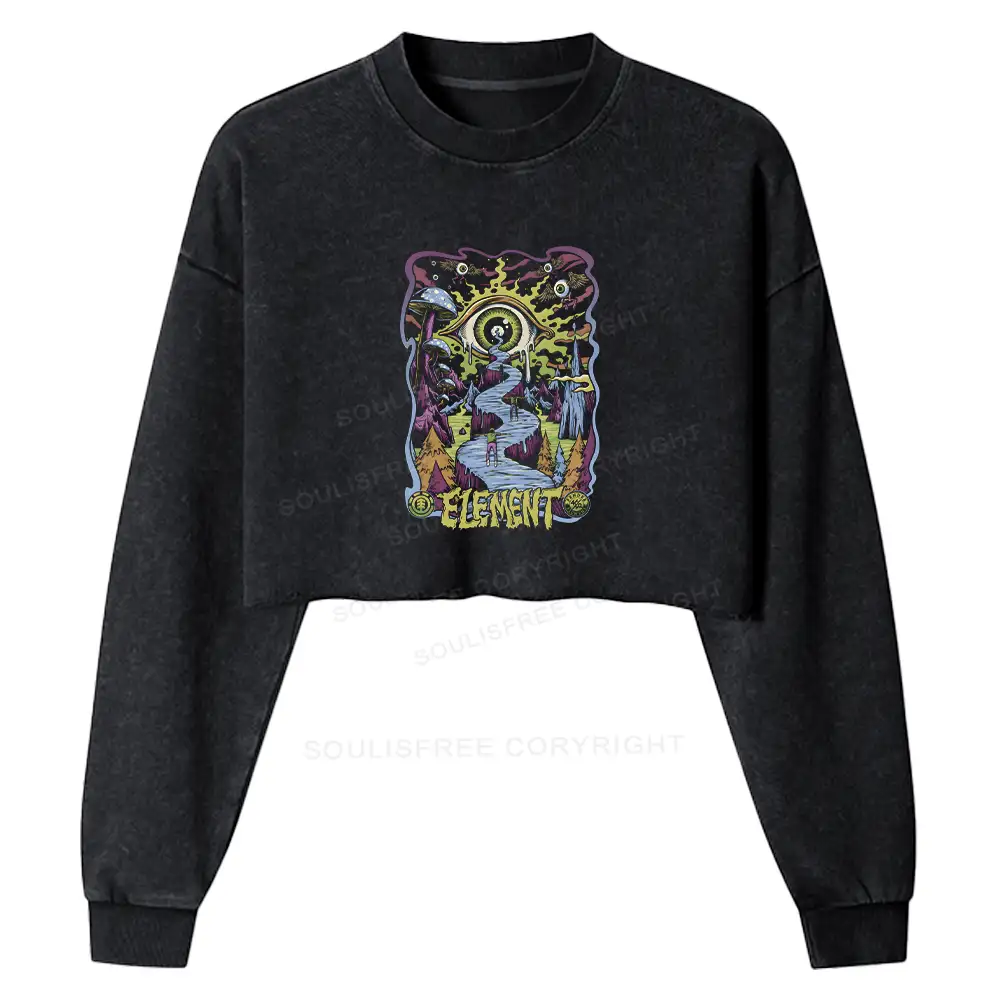 Psychedelic Elements Washed Cropped Sweatshirt