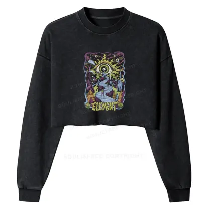 Psychedelic Elements Washed Cropped Sweatshirt