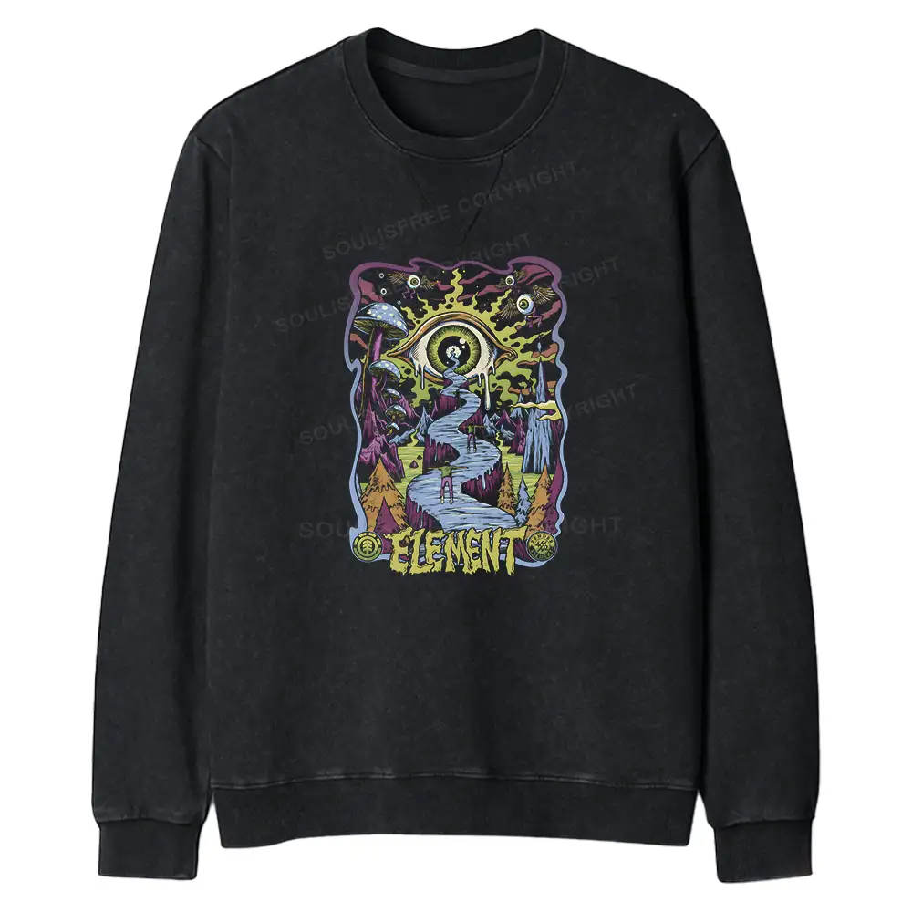 Psychedelic Elements Regular Fit Washed Sweatshirt