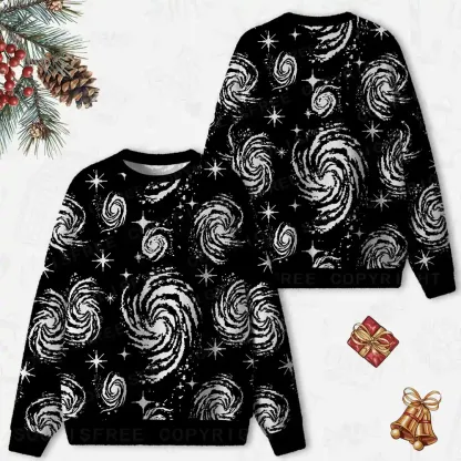 Galactic Swirl: A Cosmic Journey Ugly Christmas Knit Sweatshirt