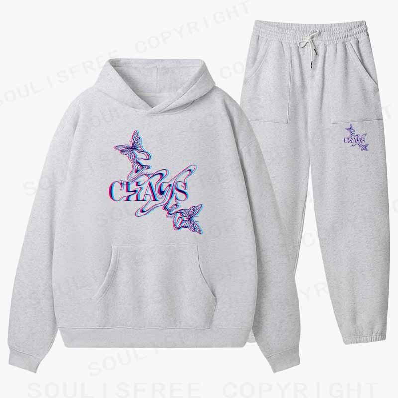 Soulisfree Chaos Butterfly Glitch Aesthetic Cotton Fleece Hoodie Set
