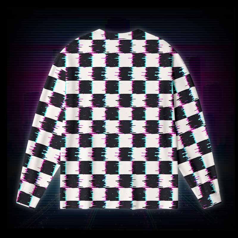 Soulisfree Glitch Checkerboard Long Sleeve Cotton Tee