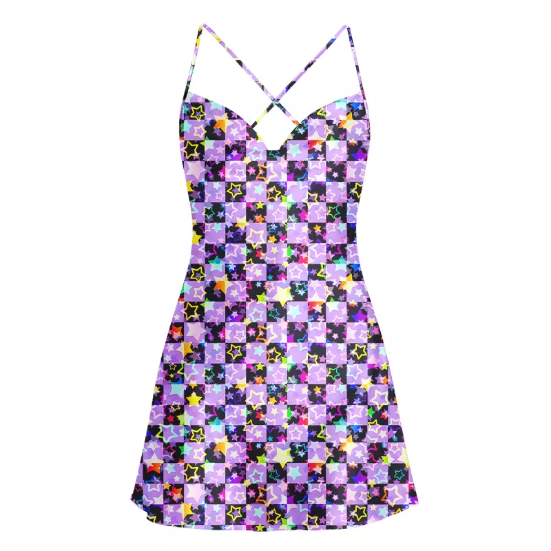 Soulisfree Lavender Neon Star Cowl Neck Satin Mini Dress