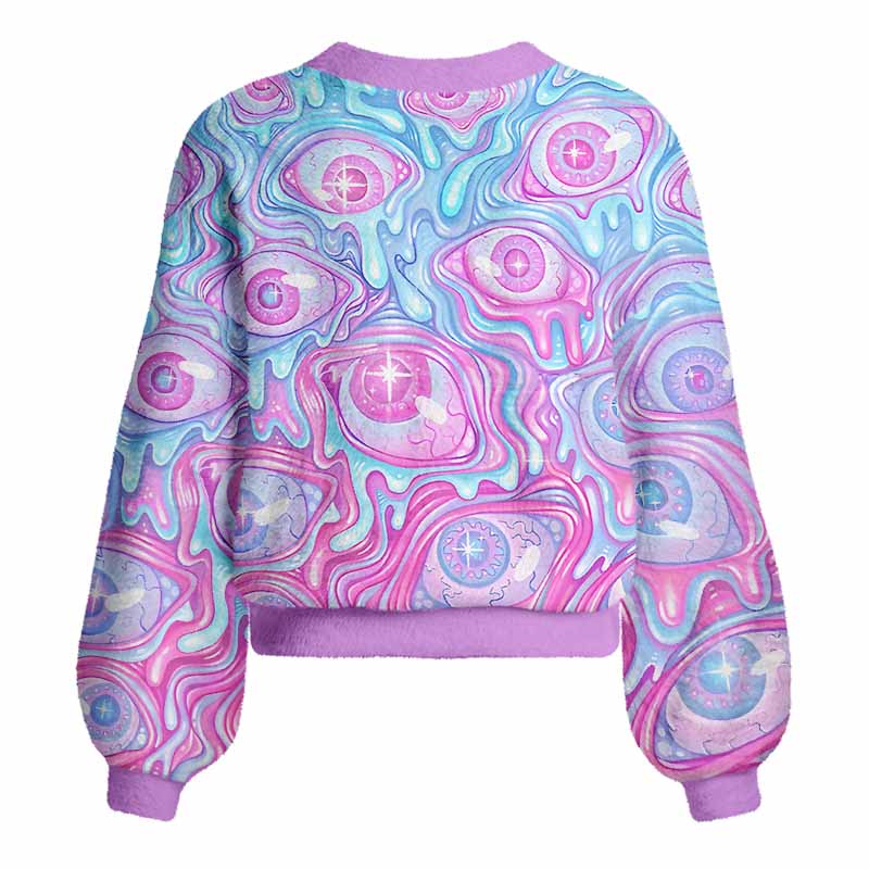 Soulisfree Pastel Flow Ocular Women's Fuzzy Cardigan Sweater