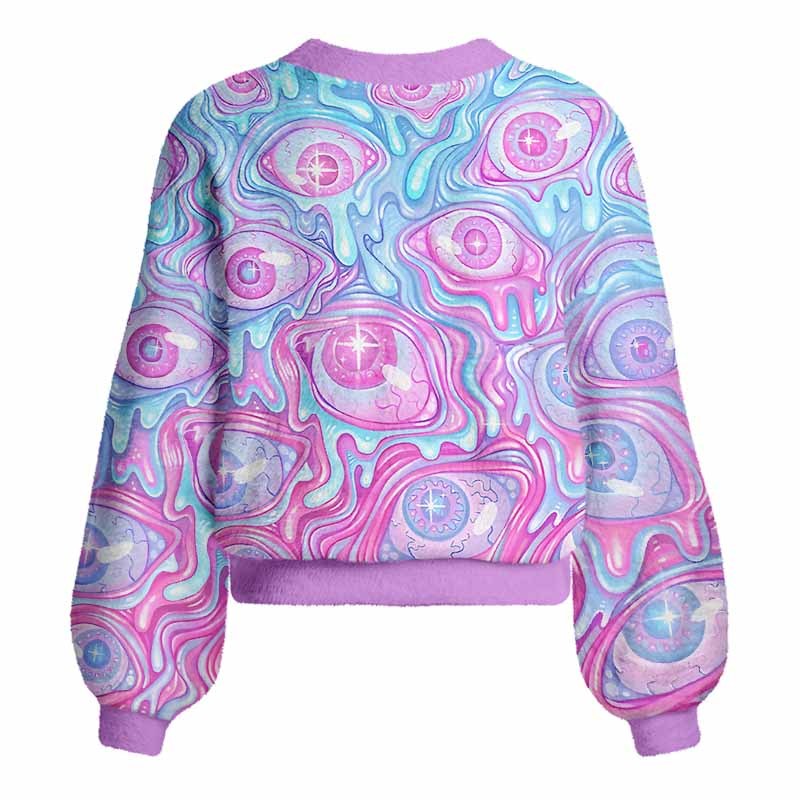 Soulisfree Pastel Flow Ocular Women's Fuzzy Cardigan Sweater
