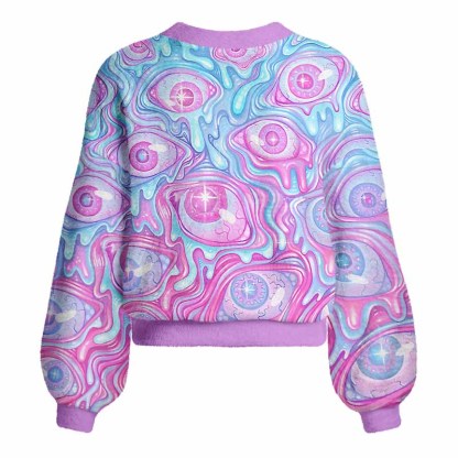 Soulisfree Pastel Flow Ocular Women's Fuzzy Cardigan Sweater