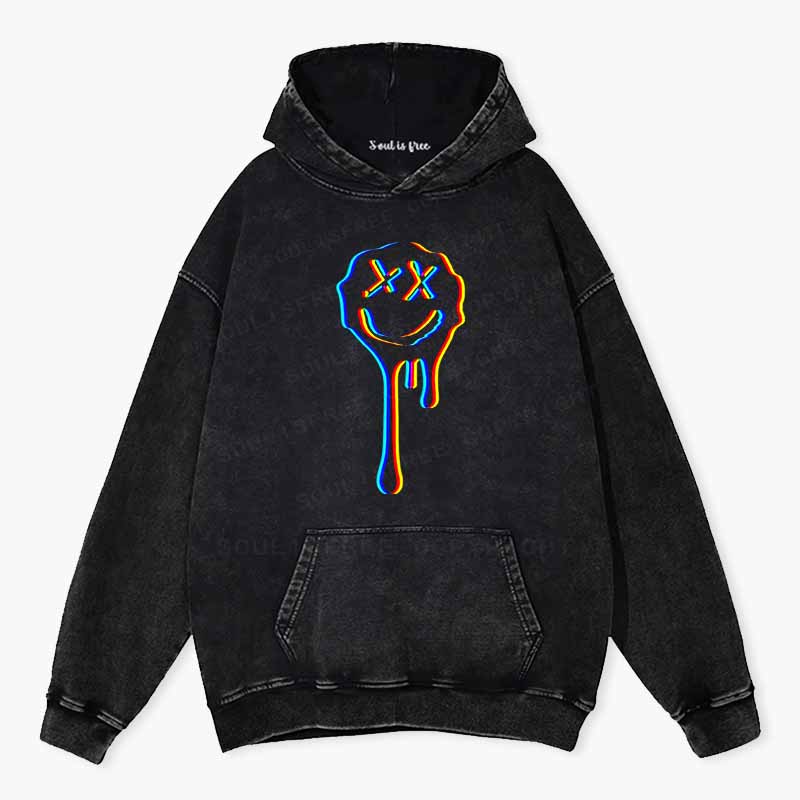Soulisfree  Neon Mischievous Face Washed Hoodie