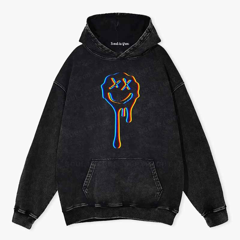 Soulisfree Neon Mischievous Face Washed Hoodie