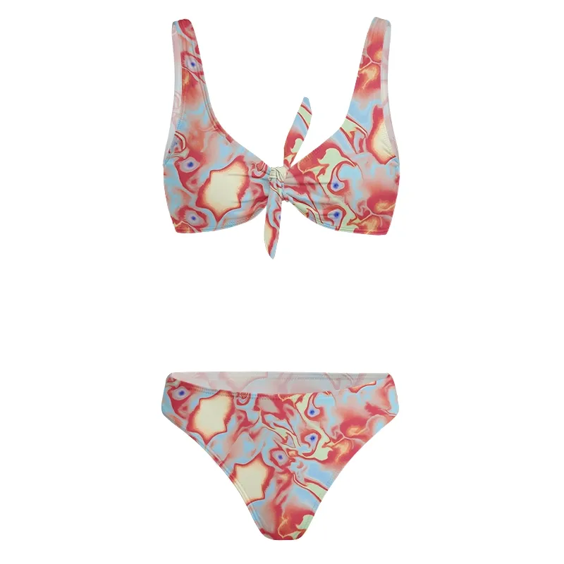 Soulisfree Dreamy Pastel Marbled Swirl Glitch Bow Bikini
